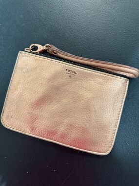 Fossil Metallic Rose Gold Wristlet Pouch
